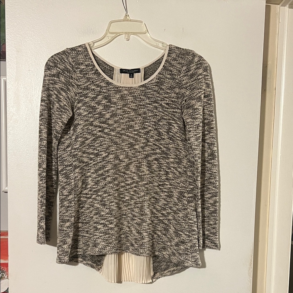 Green Envelope gray/cream sweater with pleated insert in back. So cute